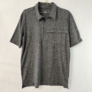 QOR Space Dye Polo Shirt Short Sleeve Techcore Jersey Knit Stretch Zip Pocket L